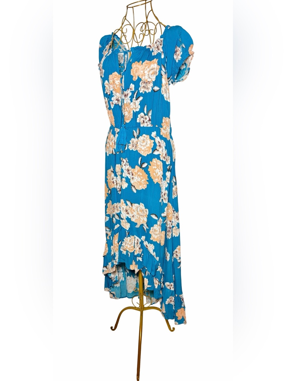 NWT Shyanne Blue Floral High-Low Midi Dress Boho Western Cottagecore Dress, L - Picture 2 of 13
